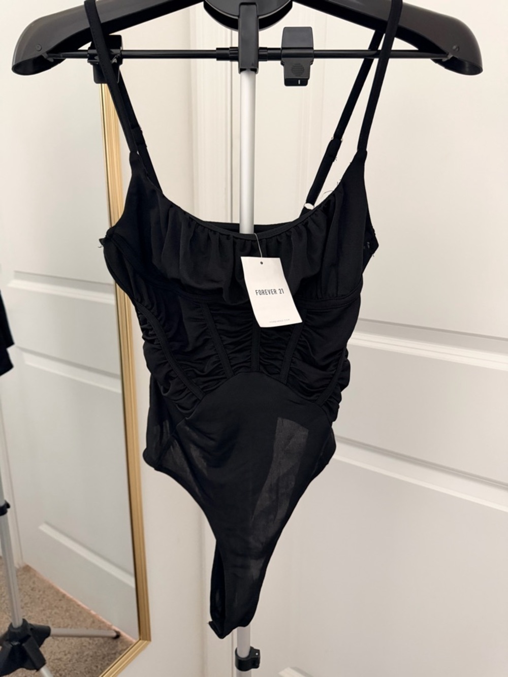 NWT! 🏷️ Forever 21 Black Ruched Strappy Bodysuit